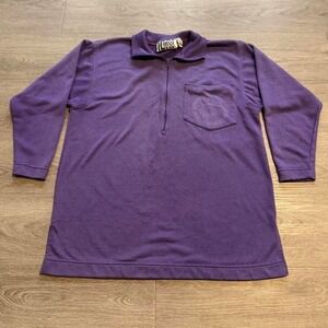 Vintage 80s Authentico Forenza Sun Crest Quarter-Zip XL Deep Purple Faded